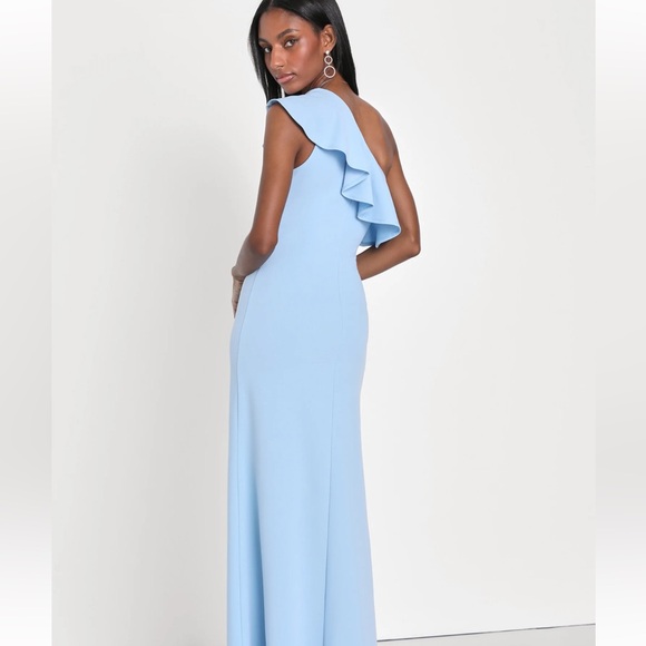 LULU'S Last Forever Powder Blue One-Shoulder Ruffle Maxi Dress - Picture 2 of 5